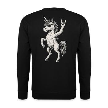 Licorne Rock Musique Drôle Heavy Metal Rétro Vibes - Sweat-shirt Unisexe - noir - Dos - Michal (187cm)