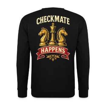 Checkmate Happens Chess Player Brettspiel Lustig - Unisex Pullover - Schwarz - Hinten - Alina (178cm)