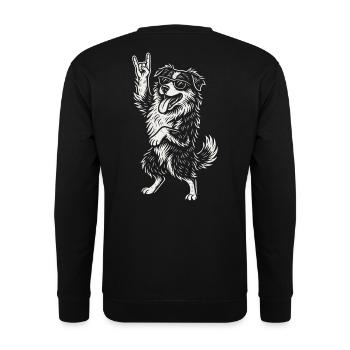 Rockmusik Lustig Heavy Metal Retro Hund Vibes - Unisex Pullover - Schwarz - Hinten - Michal (187cm)