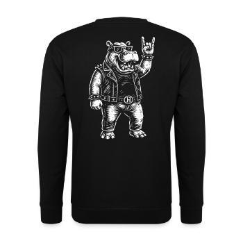 Nilpferd Rockmusik Lustig Heavy Metal Retro Design - Unisex Pullover - Schwarz - Hinten - Michal (187cm)