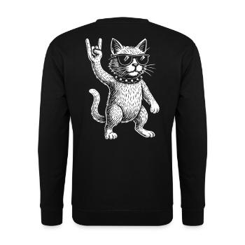 Rock Music Funny Cat Metal Music Vibes - Unisex Sweatshirt - black - Back - Alina (178cm)