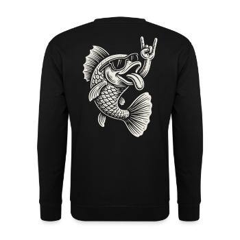 Rockmusik Fisch Lustige Metallmusik Retro - Unisex Pullover - Schwarz - Hinten - Michal (187cm)