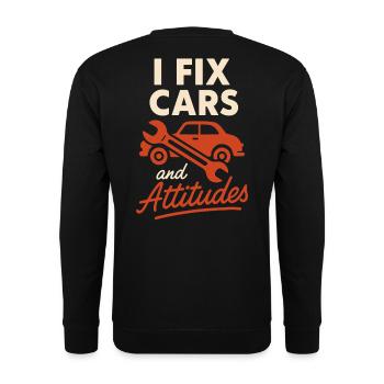 I repair cars and postures mechanic - Unisex Sweatshirt - black - Back - Michal (187cm)