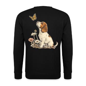 Beagle und Schmetterling - Unisex Pullover - Schwarz - Hinten - Alina (178cm)