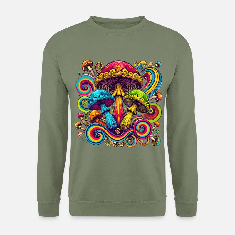 Bunte psychedelische Pilze - Unisex Pullover - Armeegrün