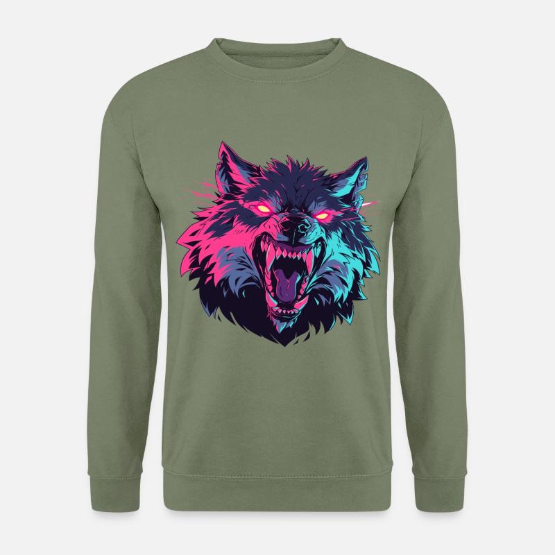 Wütender Wolfskopf im Pop-Art-Stil - Unisex Pullover - Armeegrün