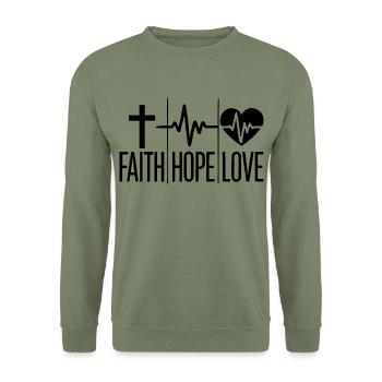 Faith, hope and love - Unisex Sweatshirt - army green - Front - Alina (178cm) & Michal (187cm)