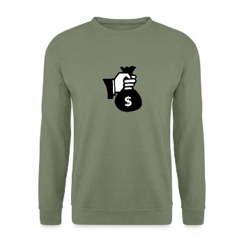 Geldsack - Unisex Pullover - Armeegrün - Vorne - Alina (178cm) & Michal (187cm)
