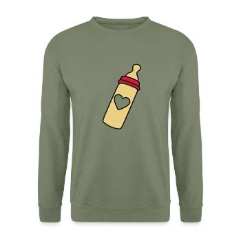 biberon coeur - Sweat-shirt Unisexe - vert militaire - Devant - Alina (178cm) & Michal (187cm)