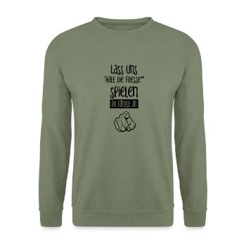 Halt die Fresse Spruch v3 - Unisex Pullover - Armeegrün - Vorne - Alina (178cm) & Michal (187cm)