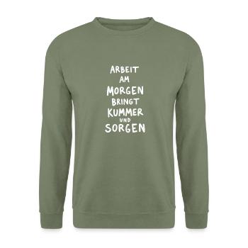 Arbeit - Unisex Pullover - Armeegrün - Vorne - Alina (178cm) & Michal (187cm)