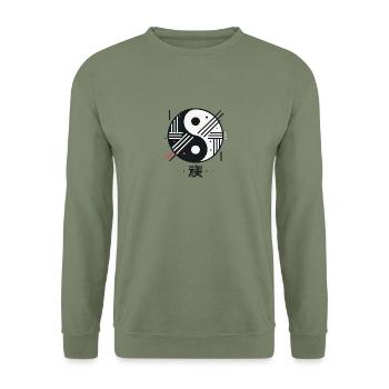 „Chōwa – Moderne Harmonie“ - Unisex Pullover - Armeegrün - Vorne - Alina (178cm) & Michal (187cm)