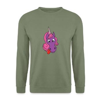 Einhorn - Unisex Pullover - Armeegrün - Vorne - Alina (178cm) & Michal (187cm)