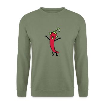 Chili chilli peppers hot funny comics - Unisex Sweatshirt - army green - Front - Alina (178cm) & Michal (187cm)