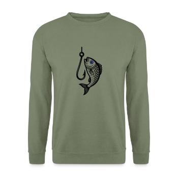 Fish Hook Fish Icon - Unisex Sweatshirt - army green - Front - Alina (178cm) & Michal (187cm)
