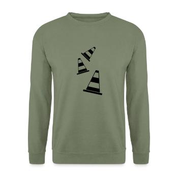 caution_f1 - Unisex Pullover - Armeegrün - Vorne - Alina (178cm) & Michal (187cm)