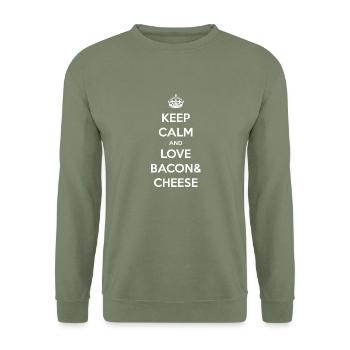 Schinken & Käse / bacon & cheese - Unisex Pullover - Armeegrün - Vorne - Alina (178cm) & Michal (187cm)