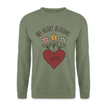 Heart with Flowers - Vintage - Unisex Sweatshirt - army green - Front - Alina (178cm) & Michal (187cm)