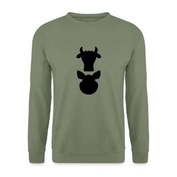 Schädel Rind Schwein - Unisex Pullover - Armeegrün - Vorne - Alina (178cm) & Michal (187cm)