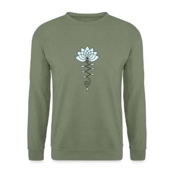 Lotus Blume Lotusblüte Buddhismus Symbol Yoga OM - Unisex Pullover - Armeegrün - Vorne - Alina (178cm) & Michal (187cm)