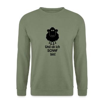 Und ob ich SCHAF bin! - Unisex Pullover - Armeegrün - Vorne - Alina (178cm) & Michal (187cm)