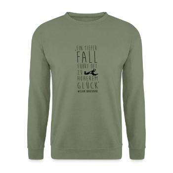 Ein Fall führt oft zu höherem Glück - Unisex Pullover - Armeegrün - Vorne - Alina (178cm) & Michal (187cm)