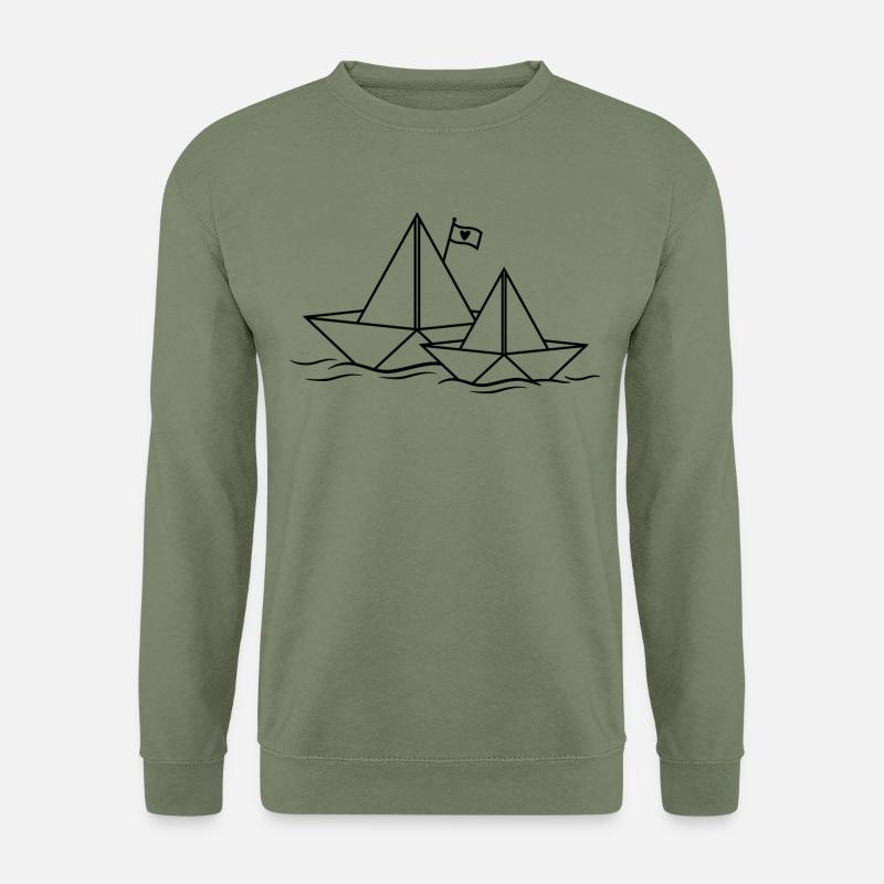 Papierschiff Herz Papierboot 2 Papierschiffe Paare - Unisex Pullover - Armeegrün