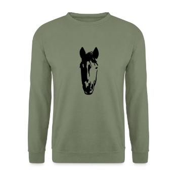 Pferdekopf3 - Unisex Pullover - Armeegrün - Vorne - Alina (178cm) & Michal (187cm)