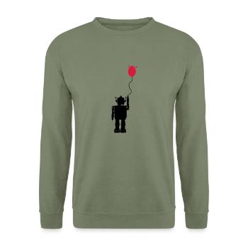 Roboterluftballon Hinten - Unisex Pullover - Armeegrün - Vorne - Alina (178cm) & Michal (187cm)