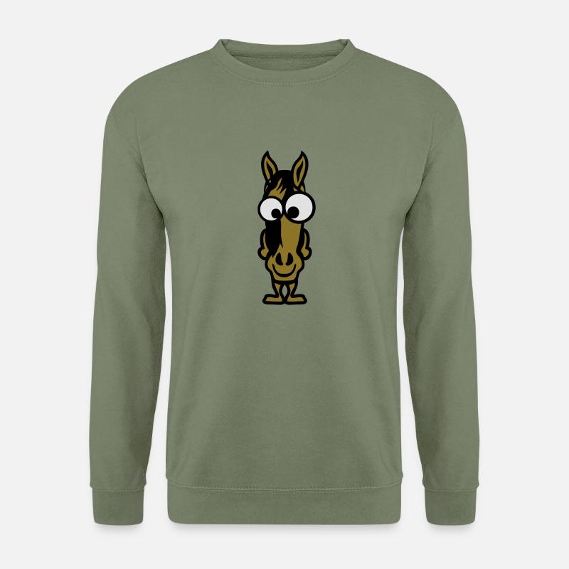 Pferd Tier Gesicht lustigen Comic-Pferd - Unisex Pullover - Armeegrün