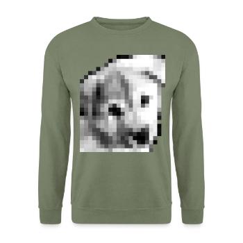 Pixel Jindo Puppy - Unisex Pullover - Armeegrün - Vorne - Alina (178cm) & Michal (187cm)
