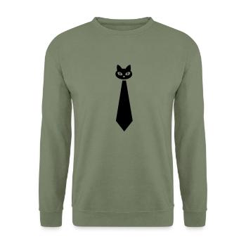 Katzen-Krawatte – einfach purrfect - Unisex Pullover - Armeegrün - Vorne - Alina (178cm) & Michal (187cm)