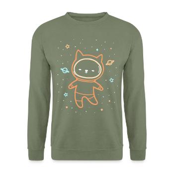 Space Cat - Unisex Pullover - Armeegrün - Vorne - Alina (178cm) & Michal (187cm)
