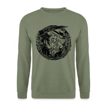 Bin im Wald, giftige Pilze suchen. - Unisex Pullover - Armeegrün - Vorne - Alina (178cm) & Michal (187cm)