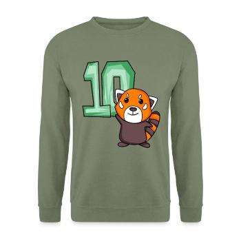 10. Geburtstag Motiv Roter Panda - zehn Jahre alt - Unisex Pullover - Armeegrün - Vorne - Alina (178cm) & Michal (187cm)