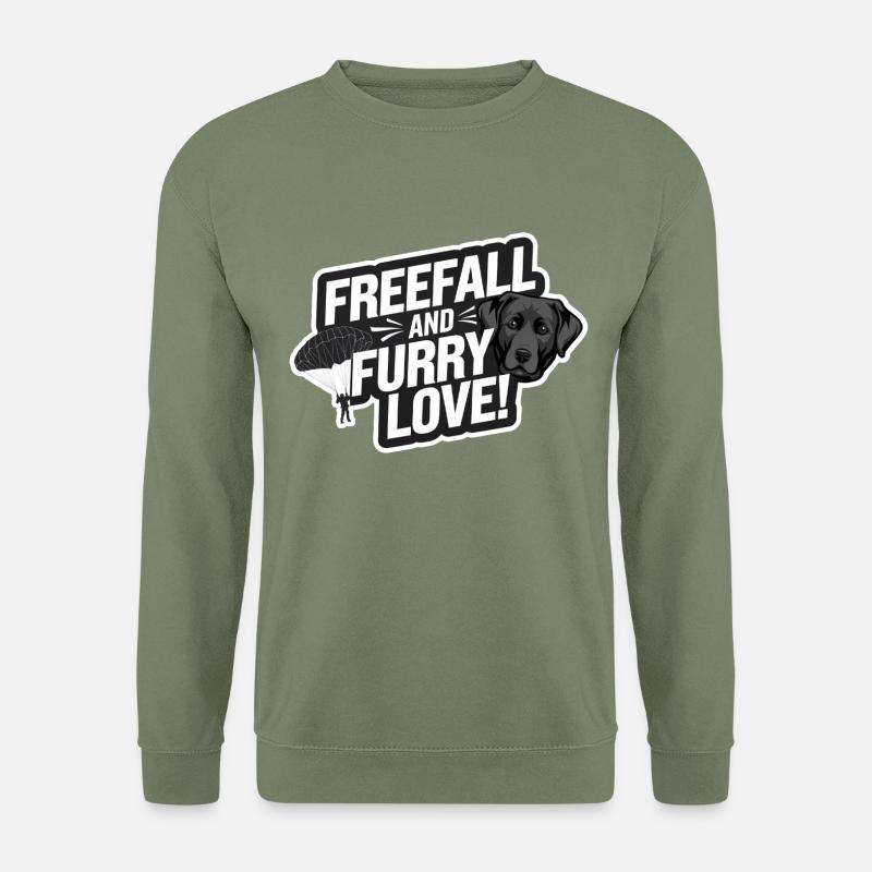 Freefall & Furry Love | Fallschirm Labrador Hund - Unisex Pullover - Armeegrün