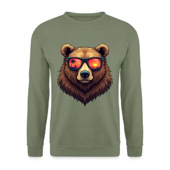 Bear wearing sunglasses - Unisex Sweatshirt - army green - Front - Alina (178cm) & Michal (187cm)