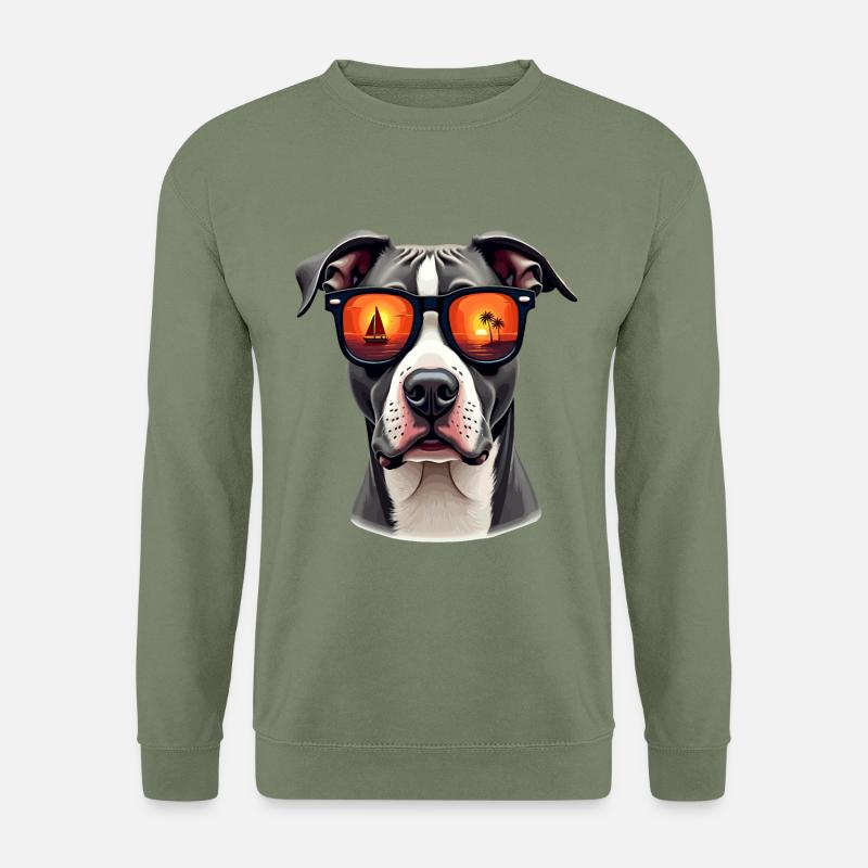 Ein Pitbull mit Sonnenbrille - Unisex Pullover - Armeegrün