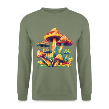 Champignons psychédéliques colorés - Sweat-shirt Unisexe - vert militaire - Devant - Alina (178cm) & Michal (187cm)