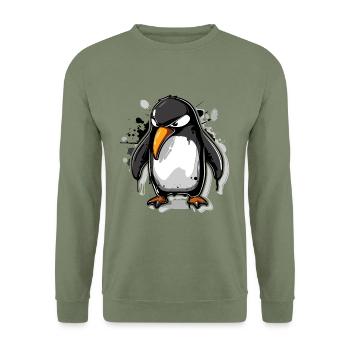 Pinguin angry - Unisex Pullover - Armeegrün - Vorne - Alina (178cm) & Michal (187cm)
