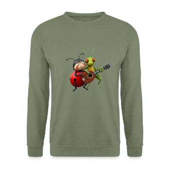 Ladybug and Grasshopper Playing the Mandolin - Unisex Sweatshirt - army green - Front - Alina (178cm) & Michal (187cm)