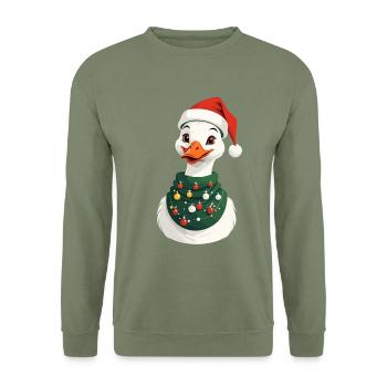 Canard de Noël avec chapeau de Noël - Sweat-shirt Unisexe - vert militaire - Devant - Alina (178cm) & Michal (187cm)