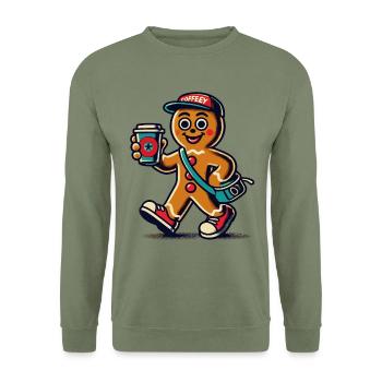 Funny gingerbread snob with coffee - Unisex Sweatshirt - army green - Front - Alina (178cm) & Michal (187cm)