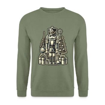 Christmas Nutcracker with Christmas Tree - Unisex Sweatshirt - army green - Front - Alina (178cm) & Michal (187cm)