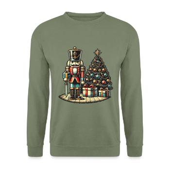 Nutcracker and Christmas Tree Art - Unisex Sweatshirt - army green - Front - Alina (178cm) & Michal (187cm)