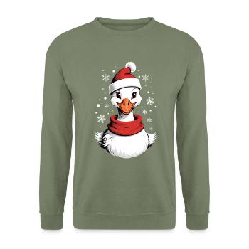 Canard de Noël avec chapeau de Noël - Sweat-shirt Unisexe - vert militaire - Devant - Alina (178cm) & Michal (187cm)