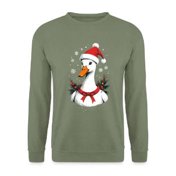 Canard de Noël avec un joli chapeau de Noël - Sweat-shirt Unisexe - vert militaire - Devant - Alina (178cm) & Michal (187cm)