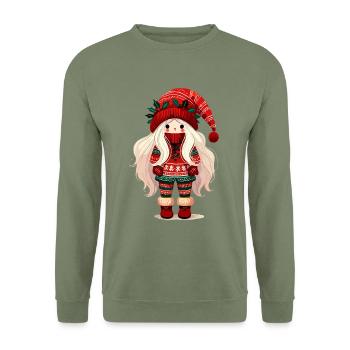 Cute Christmas elf in Scandinavian style - Unisex Sweatshirt - army green - Front - Alina (178cm) & Michal (187cm)