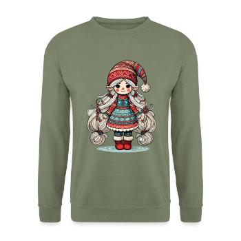 Christmas Gnome Woman Festive Gnome Girl - Unisex Sweatshirt - army green - Front - Alina (178cm) & Michal (187cm)