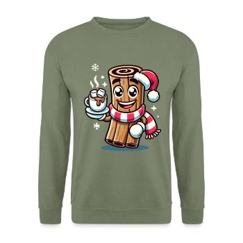 Heiße Schokolade Mit Zimt Cartoon Weihnachtlich - Unisex Pullover - Armeegrün - Vorne - Alina (178cm) & Michal (187cm)
